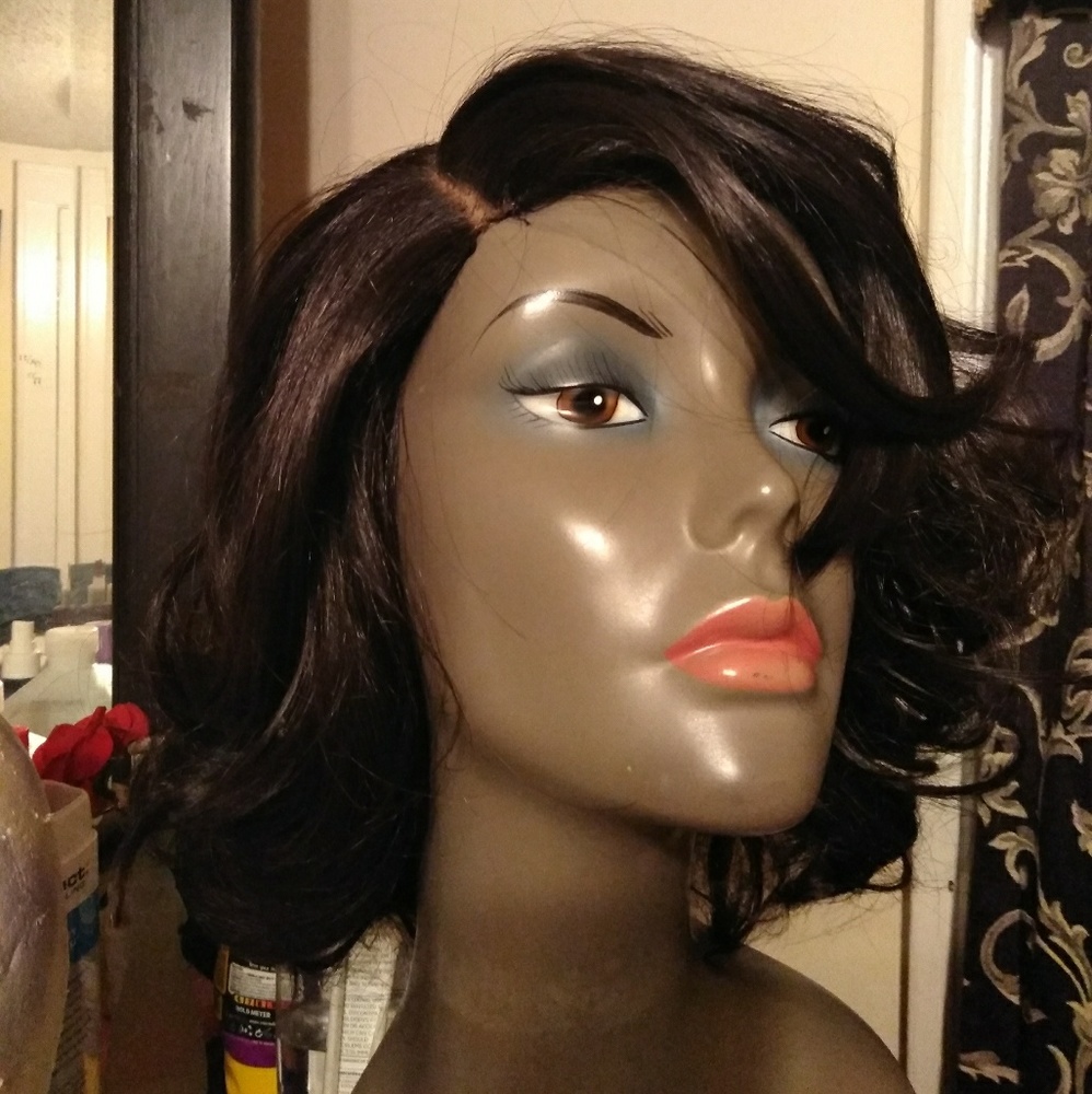 Good Condition Dark Brown Full Wig With Side Part